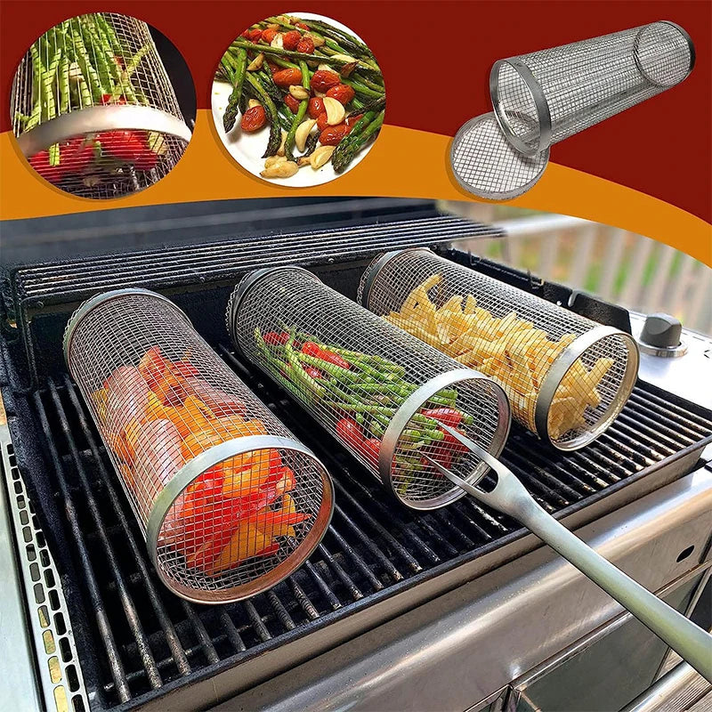 Yazijico™ Rolling Grilling BBQ Basket Stainless Steel Leakproof - Yazijico™