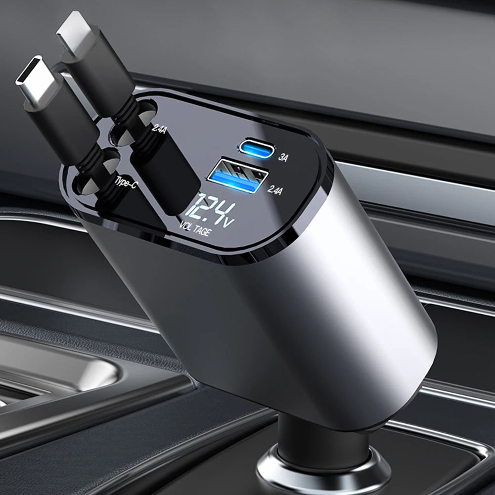 Yazijico™ 120W 4 IN 1 Retractable Car Fast Charger USB - Yazijico™