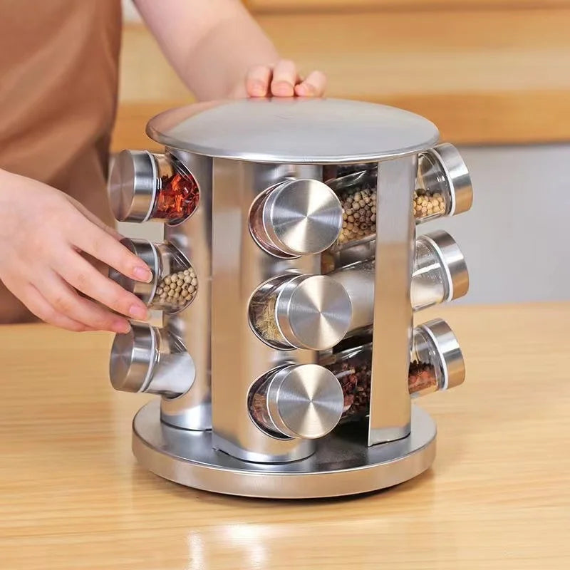 Stainless Steel Glass rotating seasoning set | Yazijico™