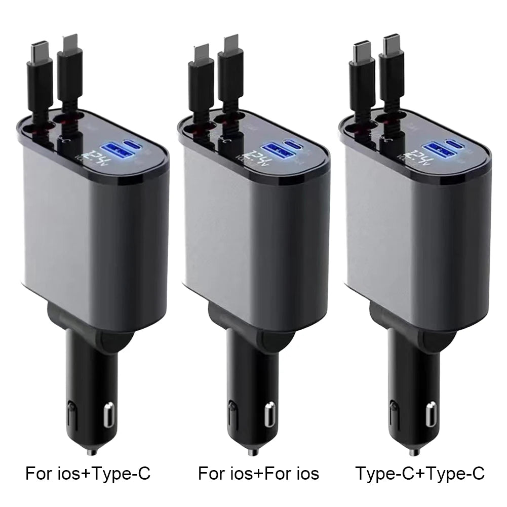 Yazijico™ 120W 4 IN 1 Retractable Car Fast Charger USB - Yazijico™