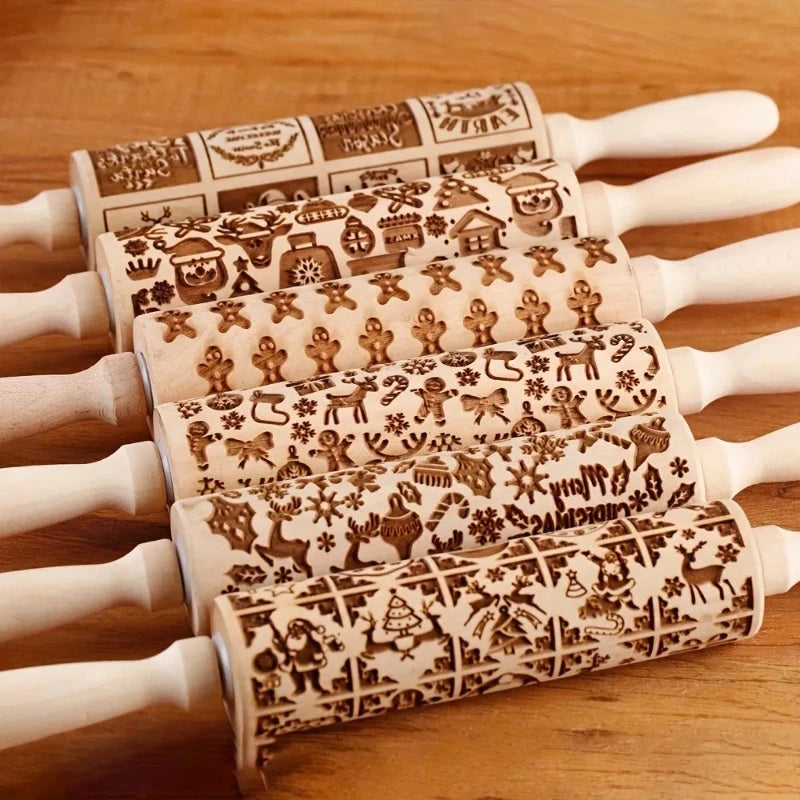 Wooden Christmas Embossed Rolling Pin For Pastry Baking | Yazijico™