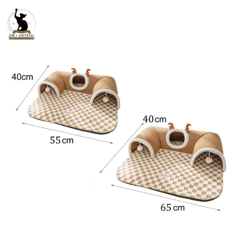 CozyPlaid Tunnel Cat Tunnel with Peekaboo Plush  Yazijico™