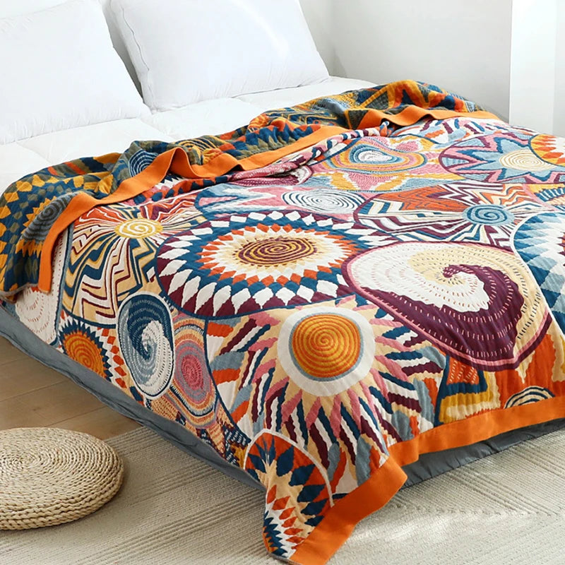 Cotton Blanket Spring Autumn Blankets Gauze Chic Bedspread  | Yazijico™