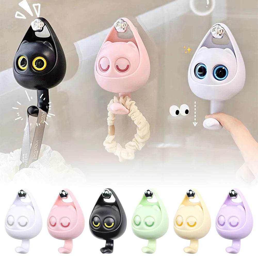 Home Cartoon Creative Cat Hook Cute Macaron Blinking Eyes Punch Free Traceless Hook Coat Hat Sundry Storage Hook