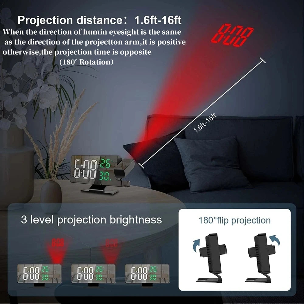 Yazijico™  Arm Projection Digital Alarm Clock Temperature - Yazijico™