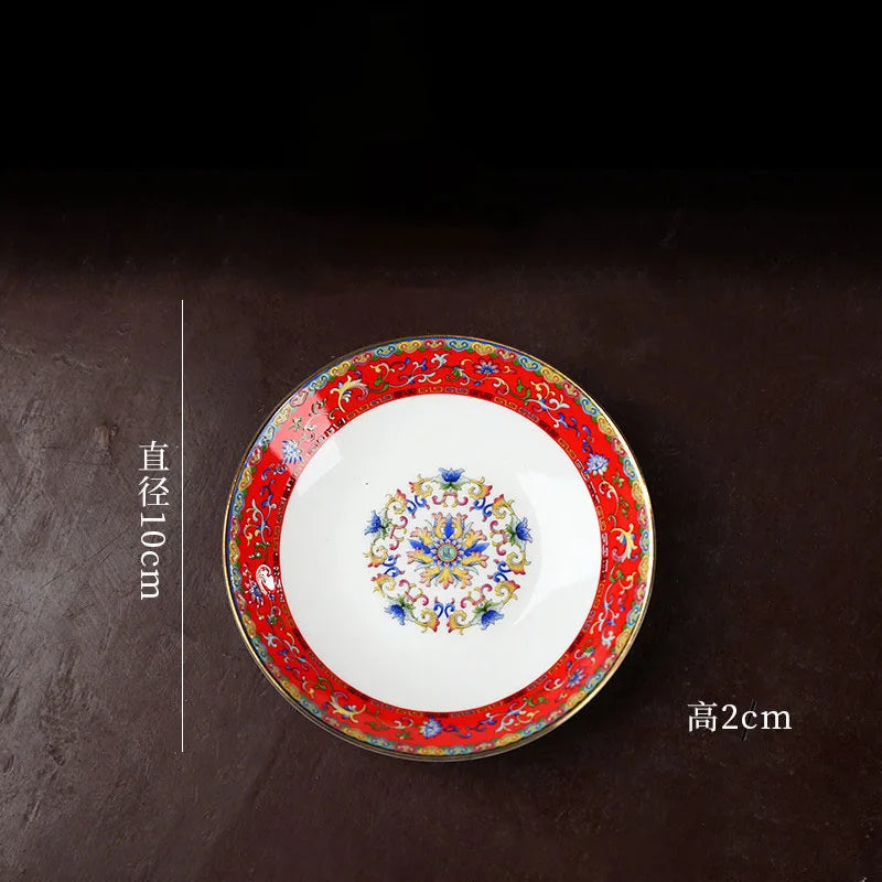 Creative Enamel Colored Ceramic Dinner Plate Set Chinese
