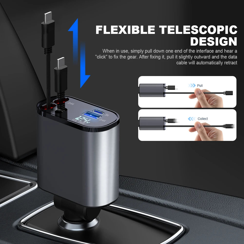 Yazijico™ 120W 4 IN 1 Retractable Car Fast Charger USB - Yazijico™