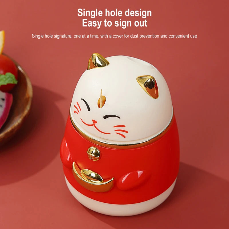 Toothpick Box Lucky Cat Shape Push-type Automatic Pops Up  | Yazijico™