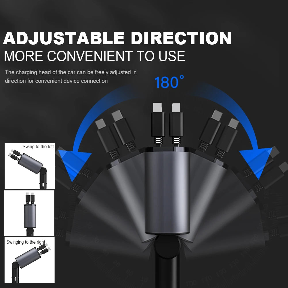 Yazijico™ 120W 4 IN 1 Retractable Car Fast Charger USB - Yazijico™