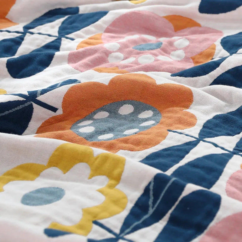 Japanese cotton blankets and throws gauze flowers sofa towel summer  | Yazijico™