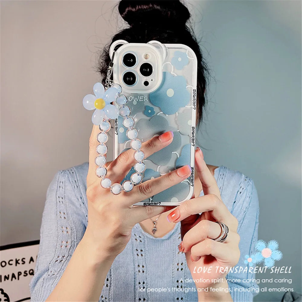 Cover Phone Bear Ear Flower Hang Chain Clear | Yazijico™
