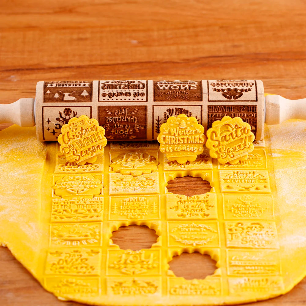 Wooden Christmas Embossed Rolling Pin For Pastry Baking | Yazijico™