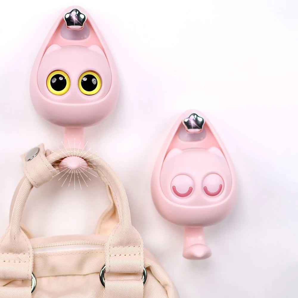 Home Cartoon Creative Cat Hook Cute Macaron Blinking Eyes Punch Free Traceless Hook Coat Hat Sundry Storage Hook