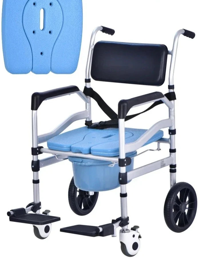 Toilet Chair Hand Pushed Elderly Bathroom Mobile Lavatory Seat For Disabled Patients Adjustable Height Washroom