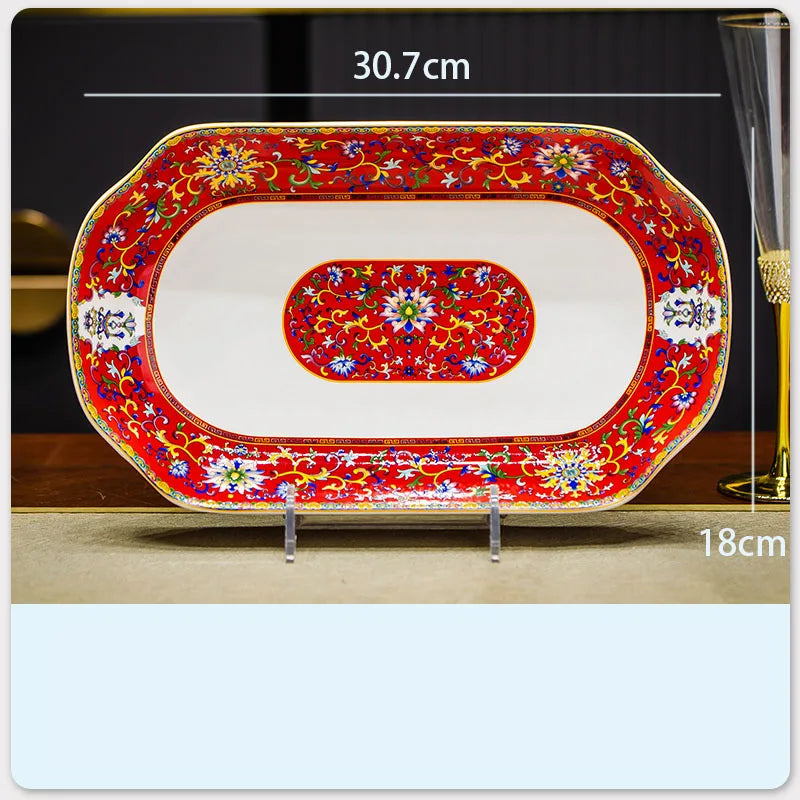 Creative Enamel Colored Ceramic Dinner Plate Set Chinese