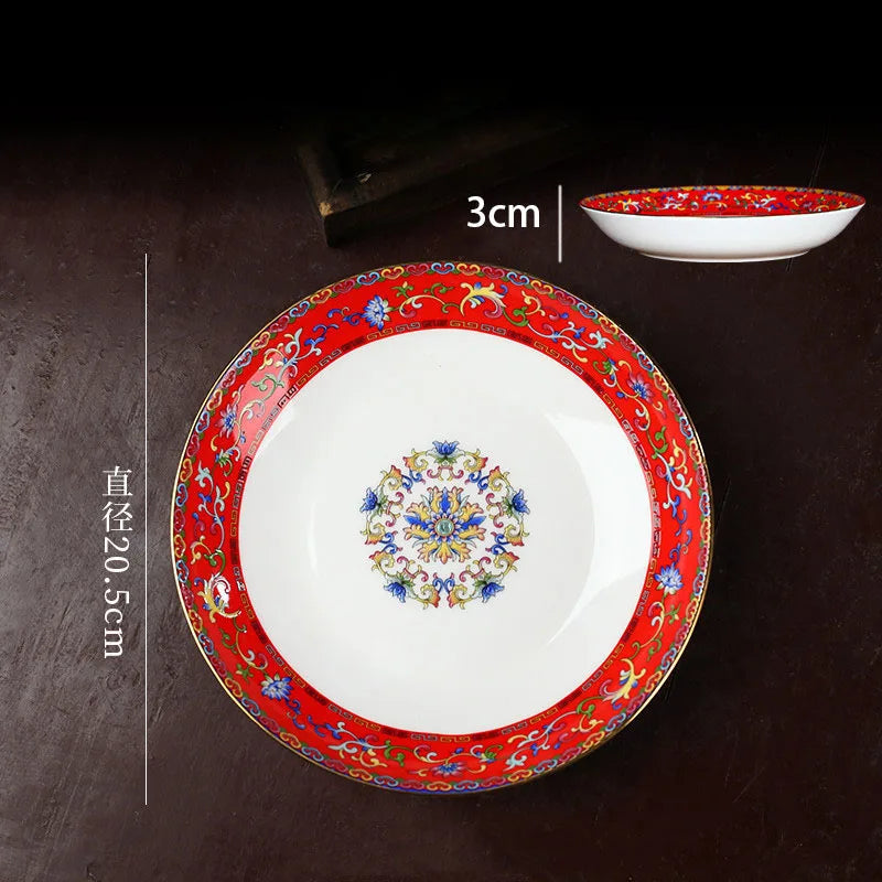 Creative Enamel Colored Ceramic Dinner Plate Set Chinese