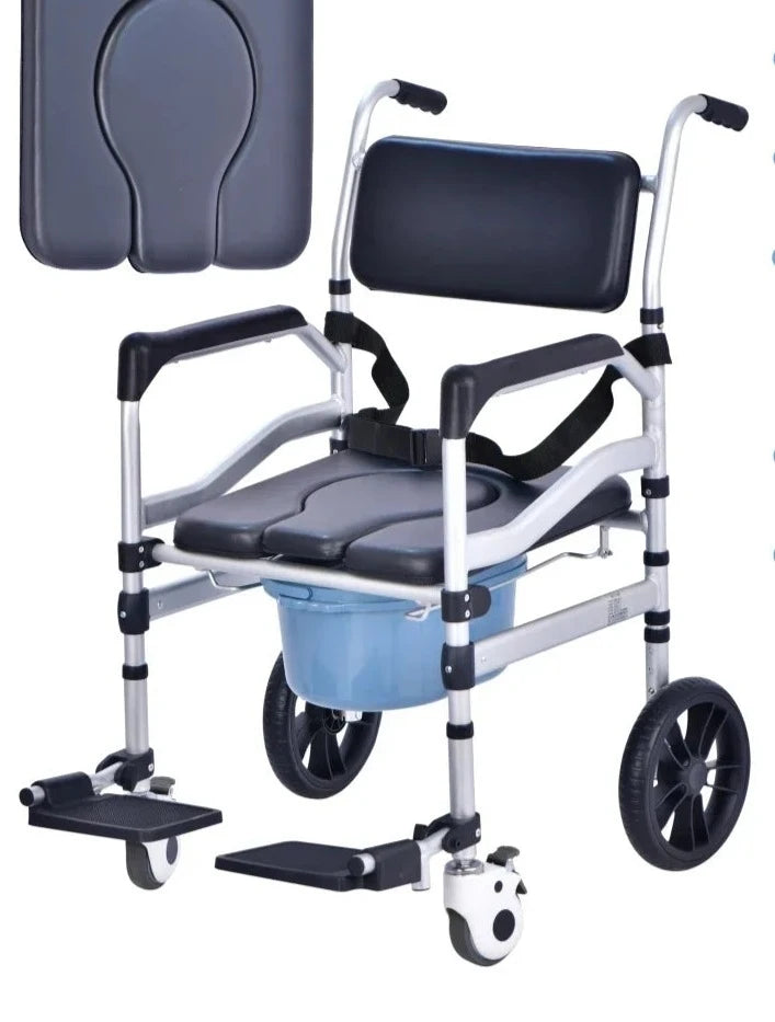Toilet Chair Hand Pushed Elderly Bathroom Mobile Lavatory Seat For Disabled Patients Adjustable Height Washroom