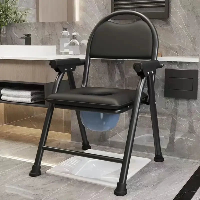 Foldable Toilet Seat Chair Adjustable Soft Adult Commode Portable Heavy Duty For Elderly Pregnant Removable No-Slip Feet