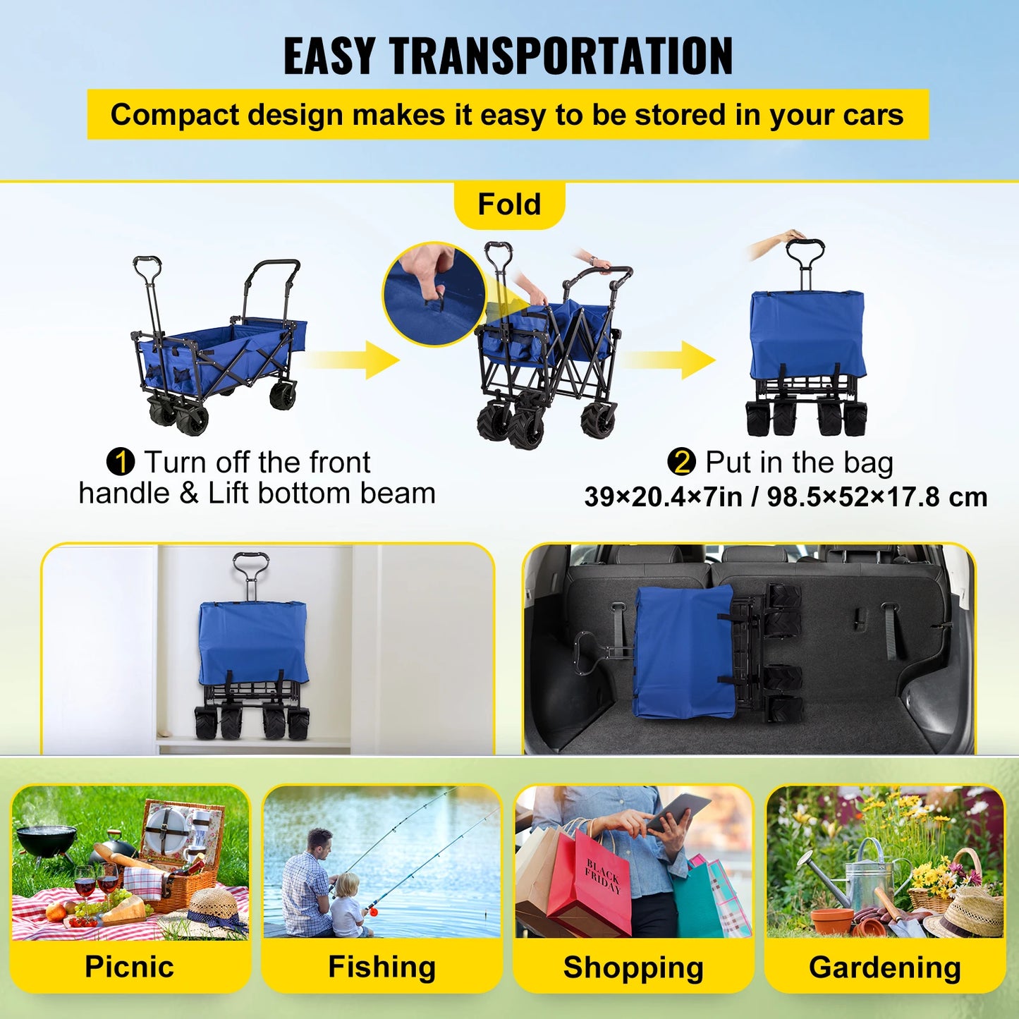 Yazijico™ Folding Wagon Cart Handle Bar - Yazijico™