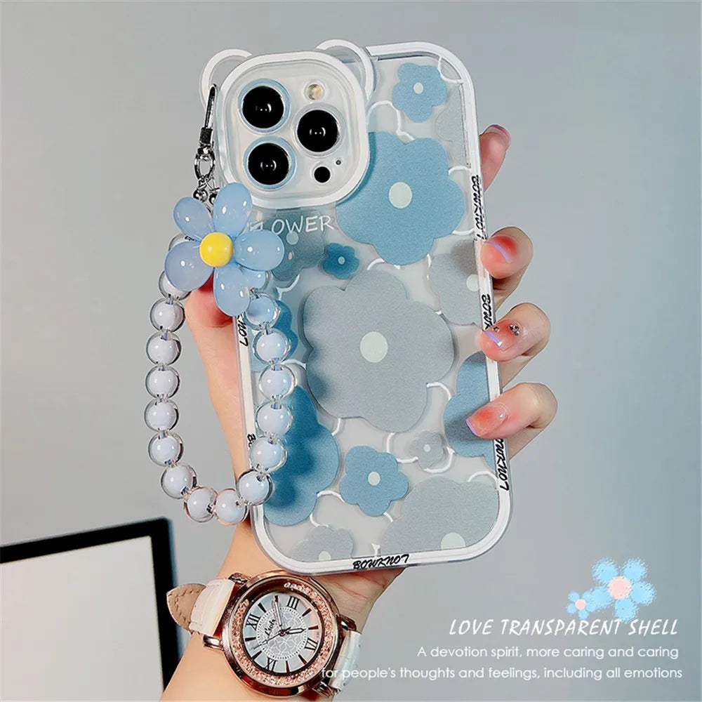 Cover Phone Bear Ear Flower Hang Chain Clear | Yazijico™