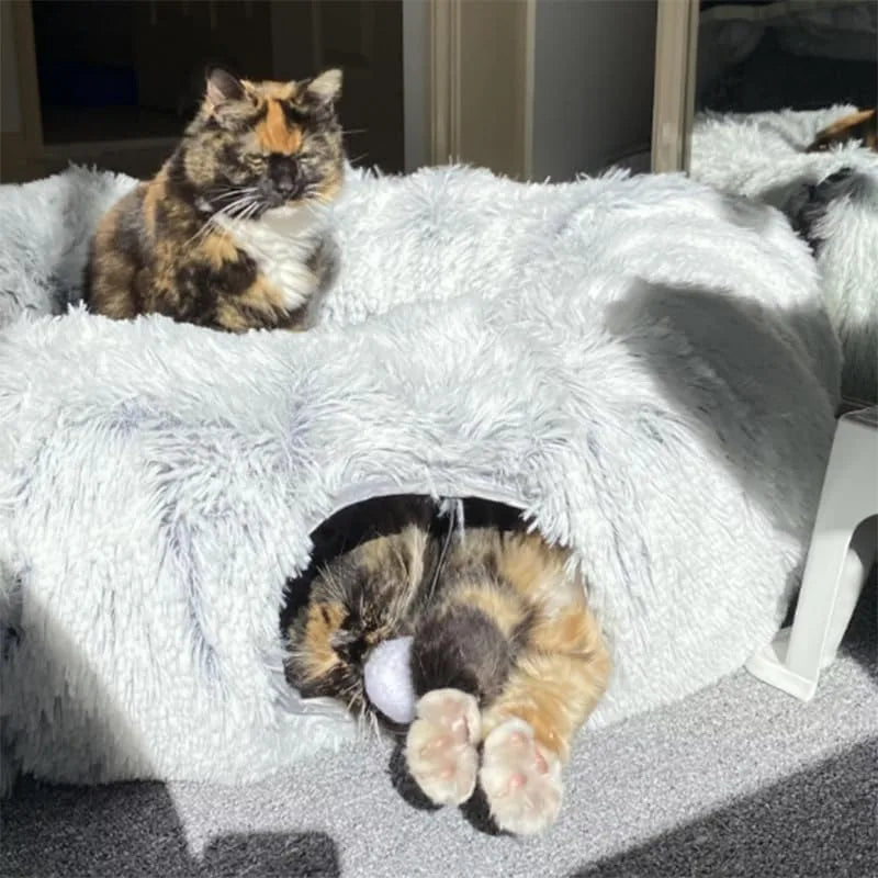 Yazijico™ Plush Cat Bed with Tunnel for Indoor Cats - Yazijico™