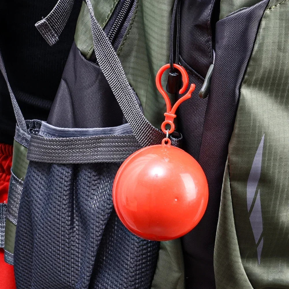 Mini Raincoats Ball for Adults Kids Disposable Rain Ponchos Rainwear Cloak Rain Gear Keyring Ball with Hook