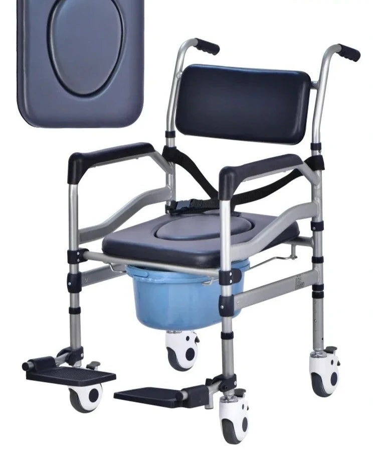 Toilet Chair Hand Pushed Elderly Bathroom Mobile Lavatory Seat For Disabled Patients Adjustable Height Washroom