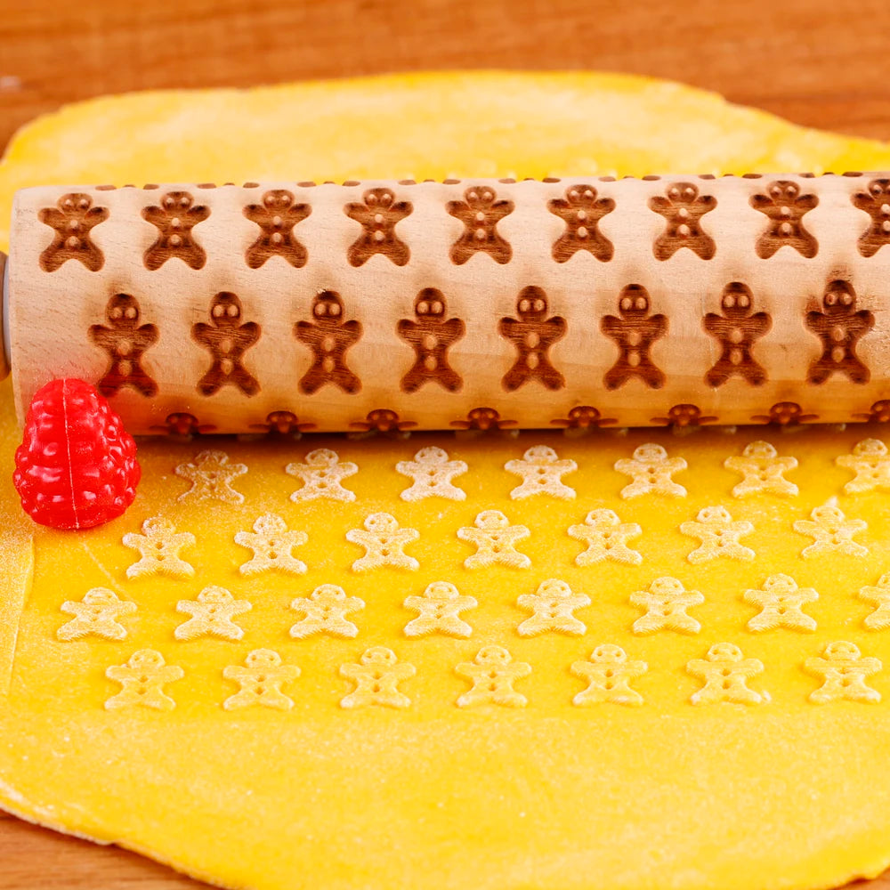 Wooden Christmas Embossed Rolling Pin For Pastry Baking | Yazijico™