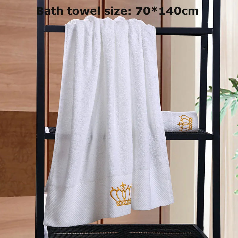 Bath Towel Embroidered Crown White Hotel Towels | Yazijico™