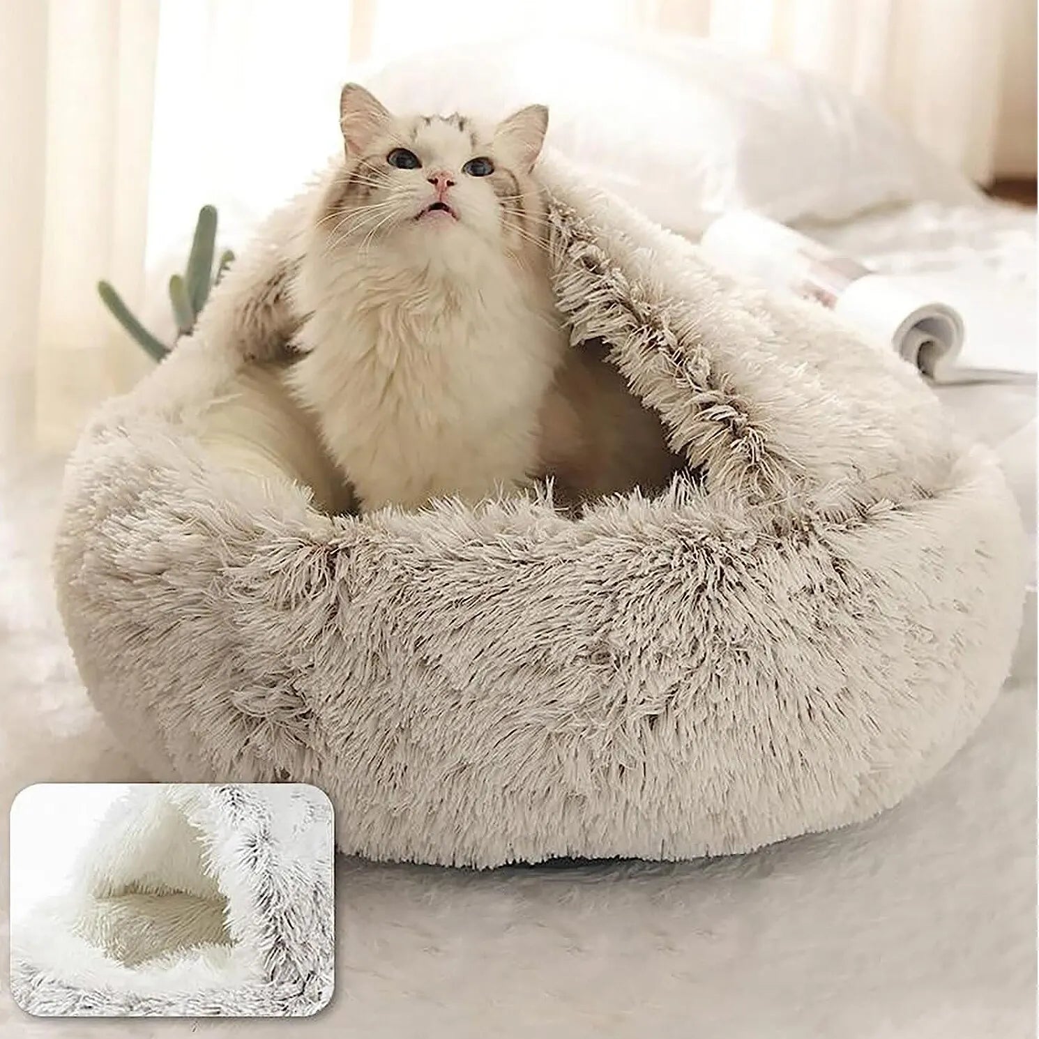 Yazijico™ Soft Plush Pet Bed with Cover Round - Yazijico™