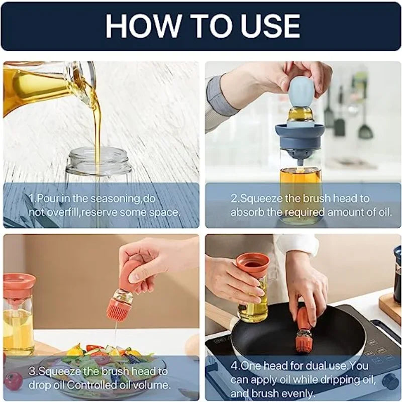 Kitchen oil bottle silicone brush oil container with brush suitable for kitchen cooking pancake baking barbecue utensils