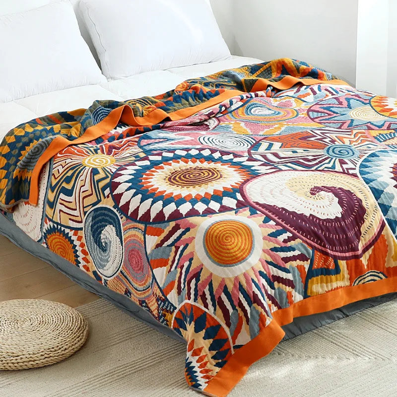 Japanese cotton blankets and throws gauze flowers sofa towel summer  | Yazijico™