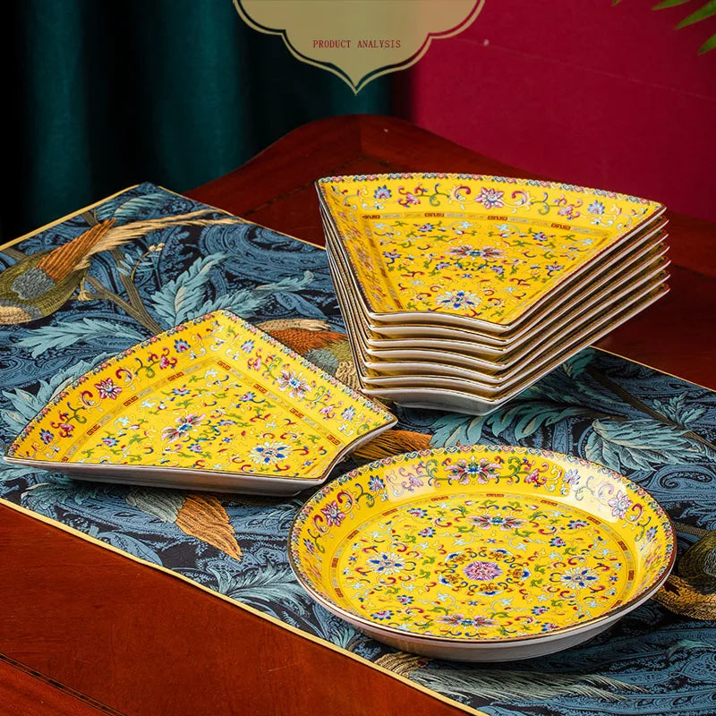 Creative Enamel Colored Ceramic Dinner Plate Set Chinese