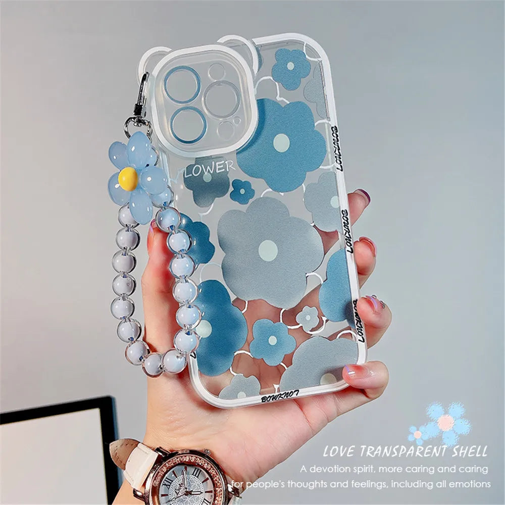Cover Phone Bear Ear Flower Hang Chain Clear | Yazijico™