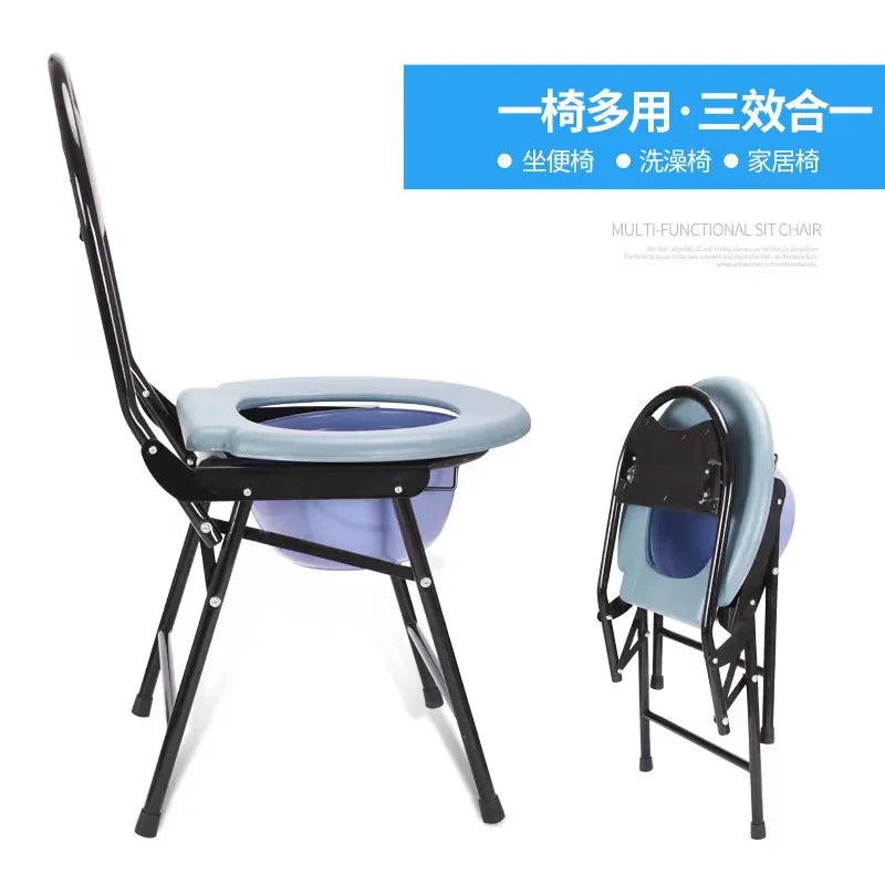 Elderly Potty Seat Wholesale Pregnant Women Folding Commode Chair Mobile Toilet Stool High Backrest Household Toilet Urine