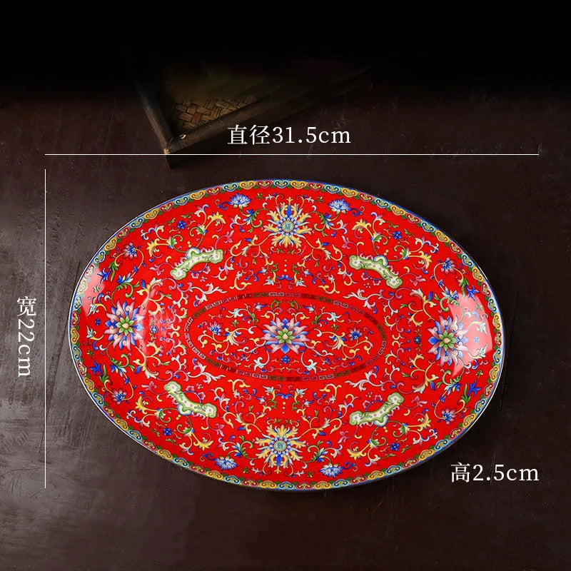 Creative Enamel Colored Ceramic Dinner Plate Set Chinese