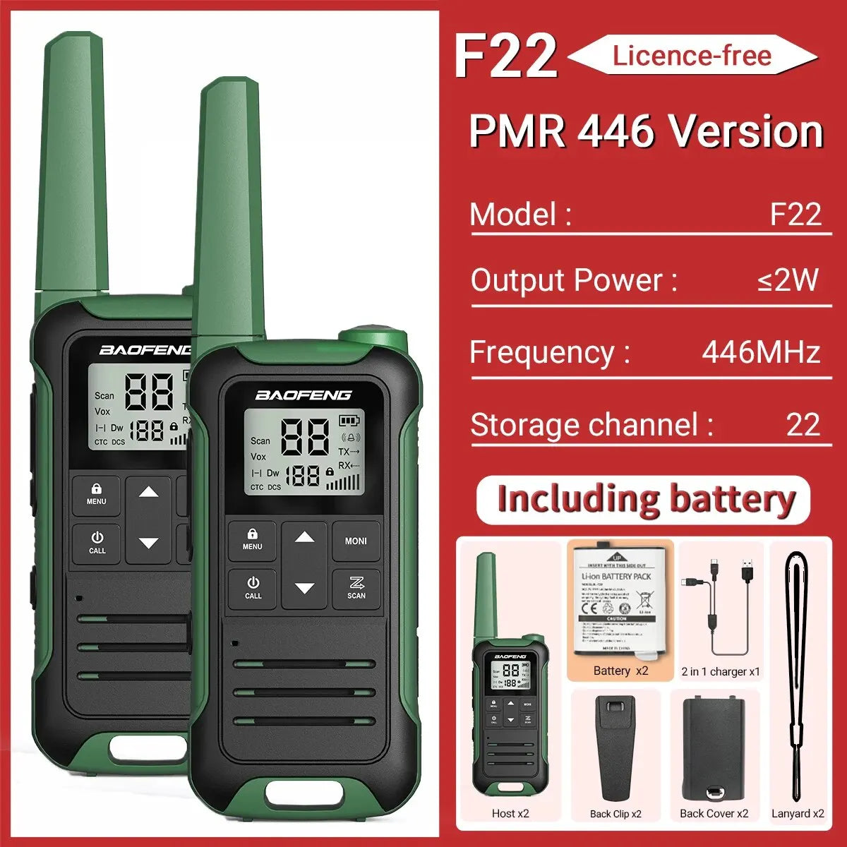 Baofeng F22 Mini Walkie Talkie PMR FRS | Yazijico™