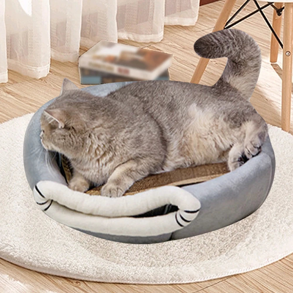 Cute Winter Long Plush Pet Cat Bed Round | Yazijico™