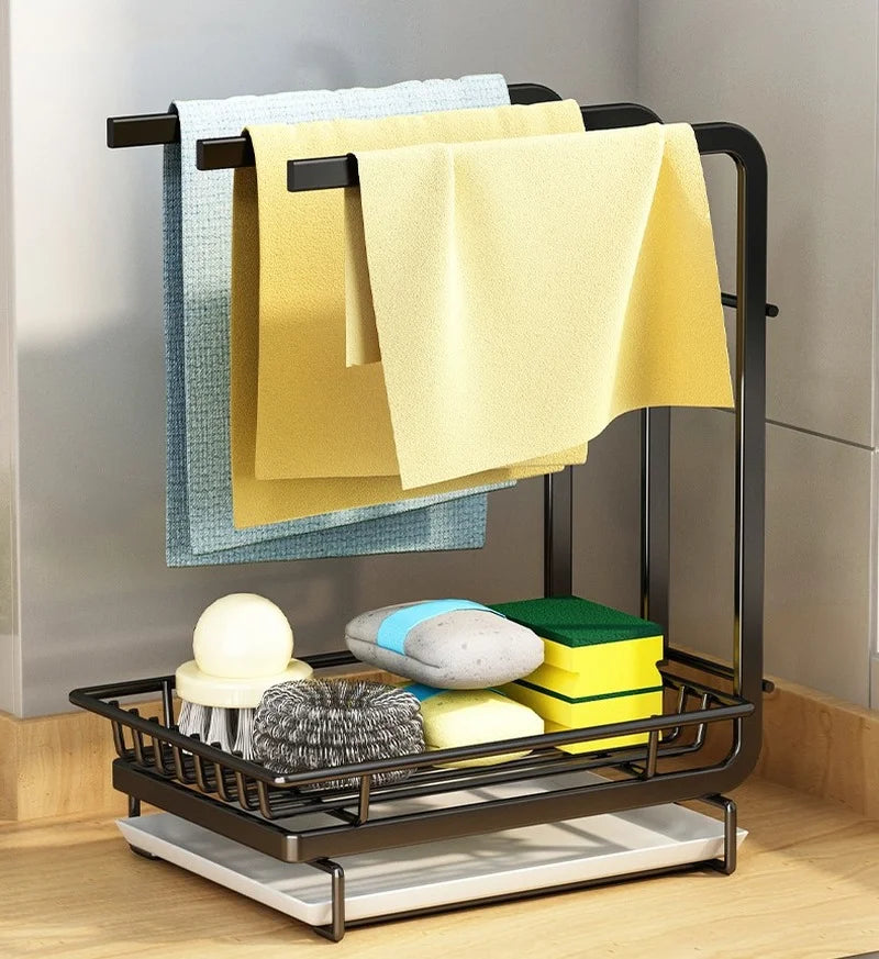 Organizer with Multipurpose Rag Rack Sponge Holder Dishcloth Soap Drain Storage Hand Towel Hang
