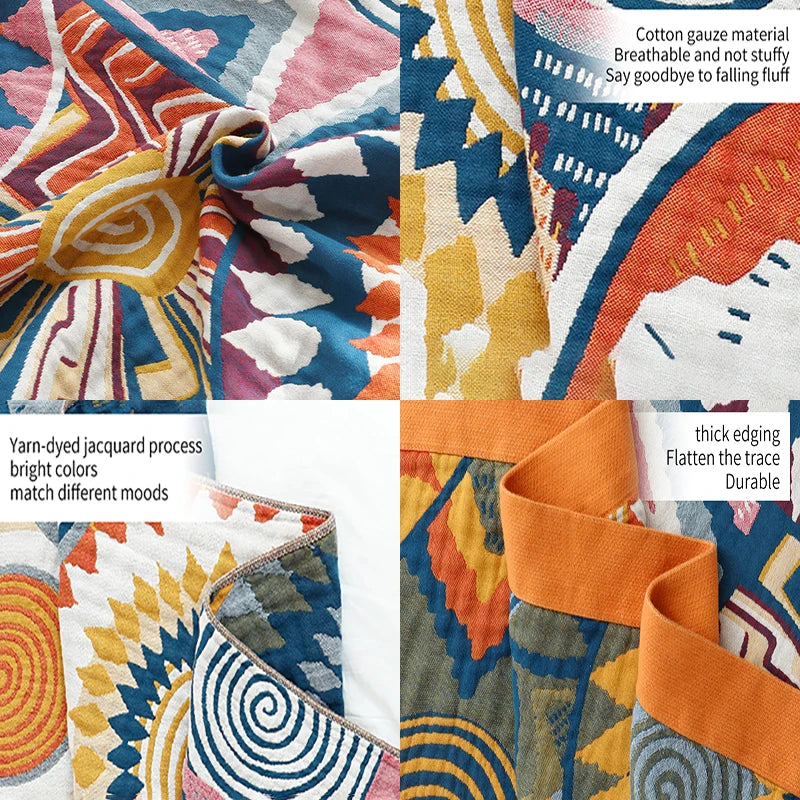 Cotton Blanket Spring Autumn Blankets Gauze Chic Bedspread  | Yazijico™