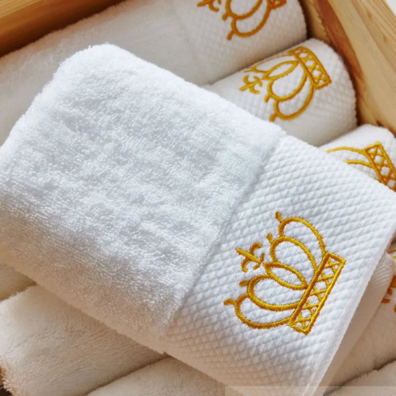 Bath Towel Embroidered Crown White Hotel Towels | Yazijico™