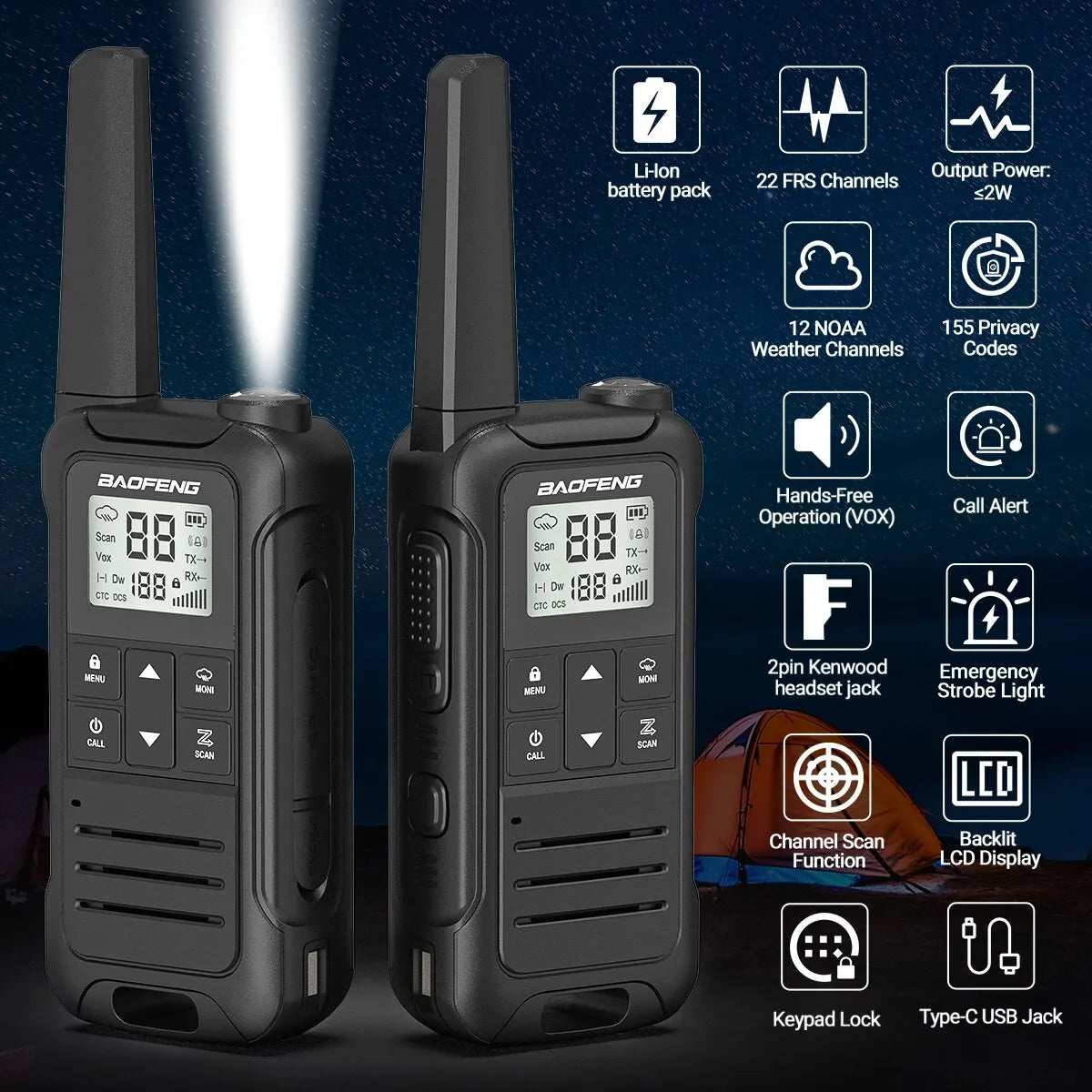 Yazijico™ 2pcs Baofeng F22 Mini Walkie Talkie PMR FRS - Yazijico™