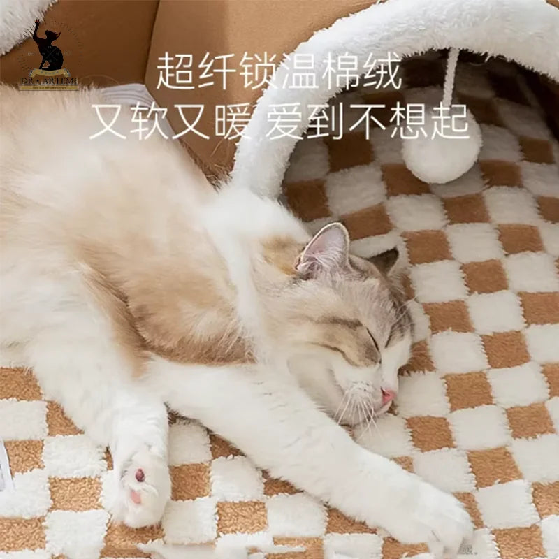 CozyPlaid Tunnel Cat Tunnel with Peekaboo Plush  Yazijico™