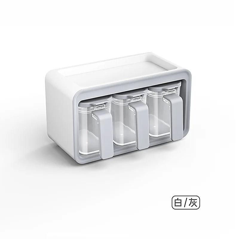 Kitchen Organizer Spice Jars Salt Shaker Boxes with Spoon Wall Mouted Kitchen Accessories