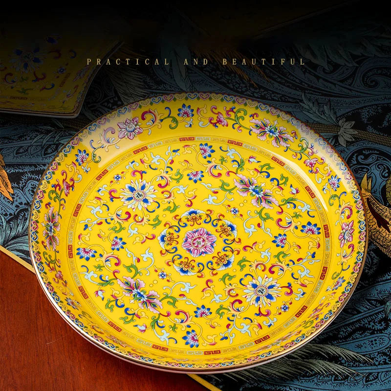 Creative Enamel Colored Ceramic Dinner Plate Set Chinese