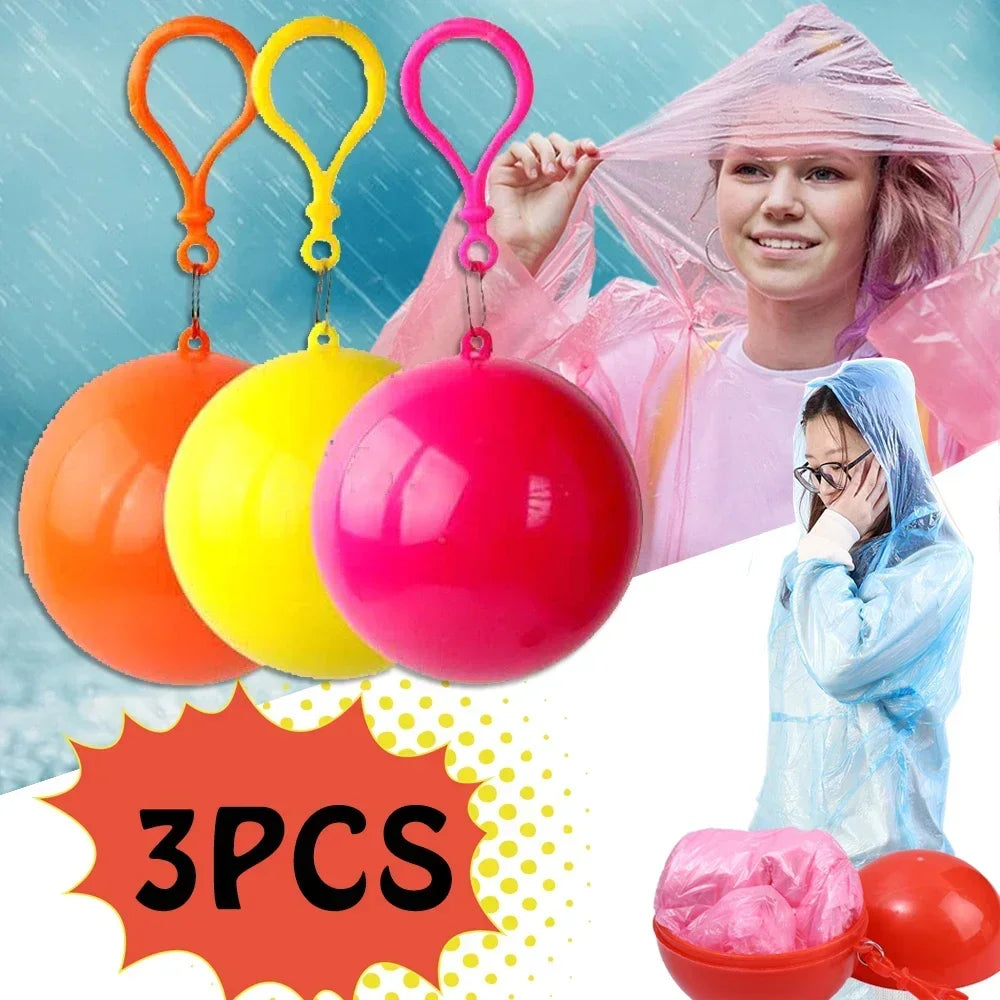 Mini Raincoats Ball for Adults Kids Disposable Rain Ponchos Rainwear Cloak Rain Gear Keyring Ball with Hook