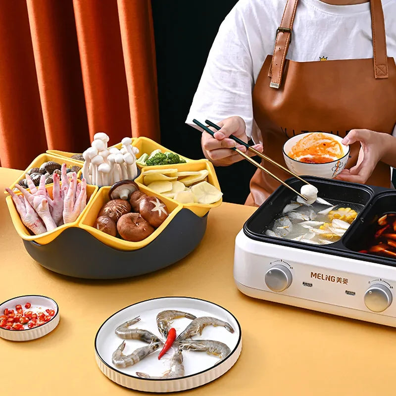 Rotatable 7-grid Hot Pot Drain Basket Double Layered  | Yazijico™