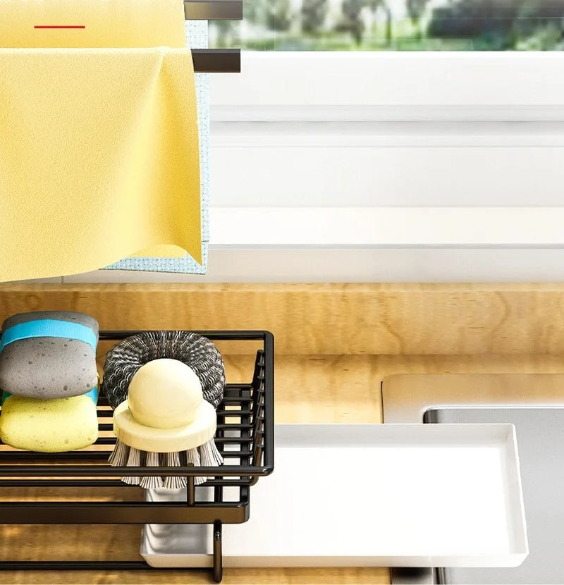 Organizer with Multipurpose Rag Rack Sponge Holder Dishcloth Soap Drain Storage Hand Towel Hang