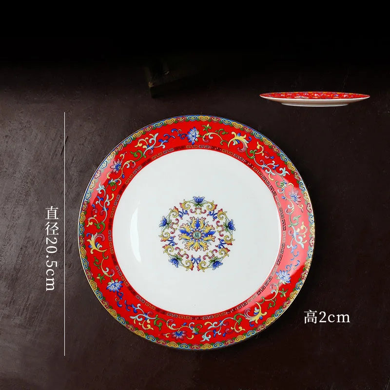 Creative Enamel Colored Ceramic Dinner Plate Set Chinese
