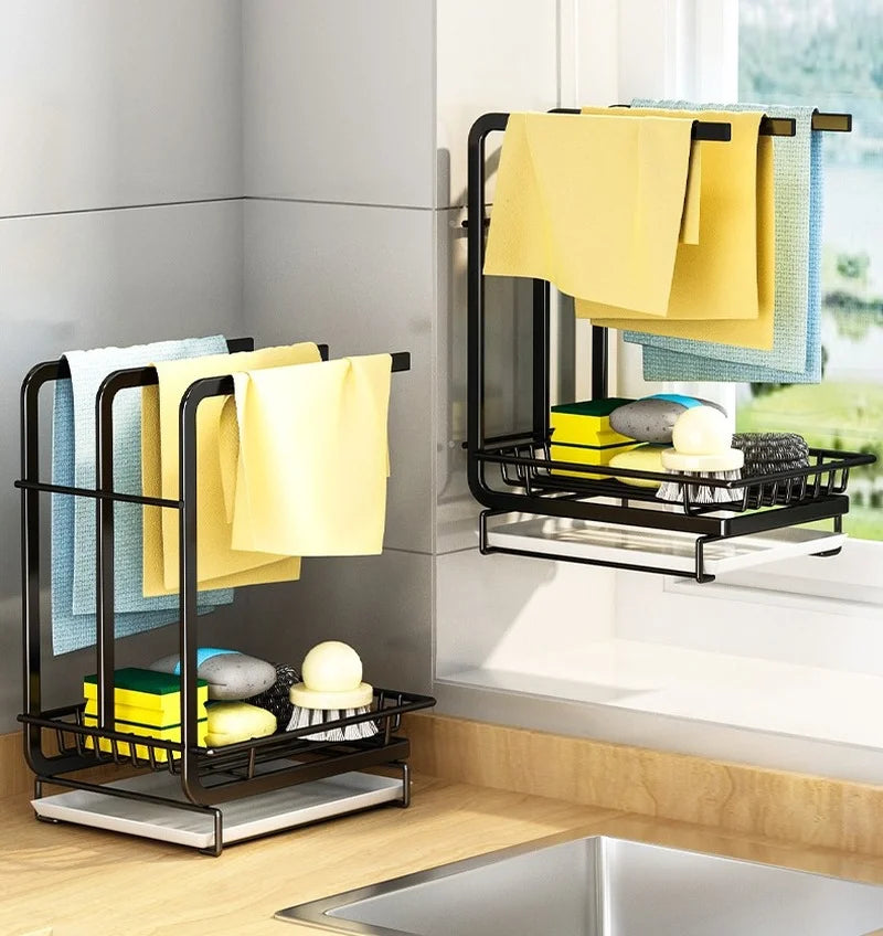 Organizer with Multipurpose Rag Rack Sponge Holder Dishcloth Soap Drain Storage Hand Towel Hang